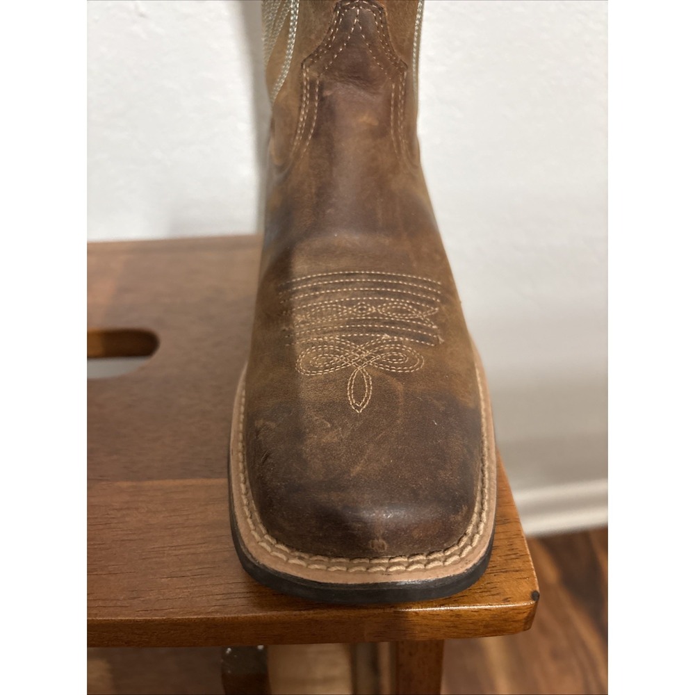 Ariat Womens 7.5B Round Up Wide Square Toe Cowboy Boots Brown Leather 10018528 - Picture 7 of 13